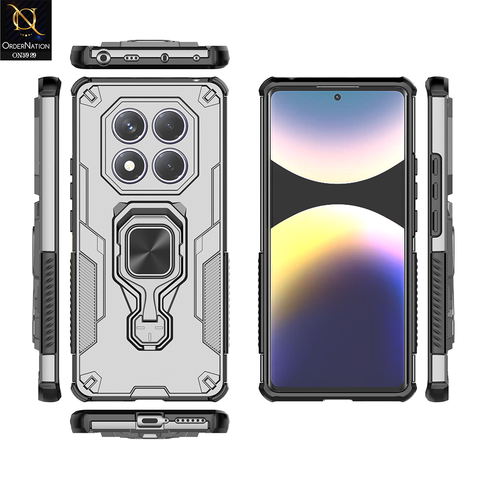 Xiaomi Redmi Note 14 Pro 4G Cover - Gray - New High Grade Quality Armor Case With Metal Ring And KickStand