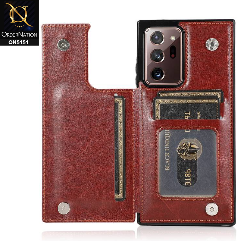 Samsung Galaxy Note 20 Ultra Cover - Brown - Luxury PU Leather Card Holder Wallet Soft Case