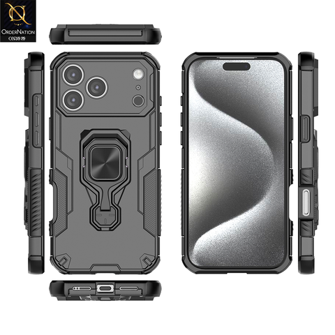 iPhone 17 Pro Max Cover - Black - New High Grade Quality Armor Case With Metal Ring And KickStand