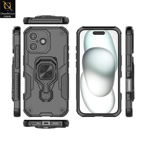 iPhone 17 Cover - Black - New High Grade Quality Armor Case With Metal Ring And KickStand