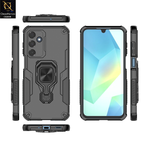 Samsung Galaxy A17 Cover - Black - New High Grade Quality Armor Case With Metal Ring And KickStand