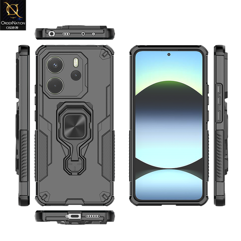 Xiaomi Redmi Note 14 4G Cover - Black - New High Grade Quality Armor Case With Metal Ring And KickStand