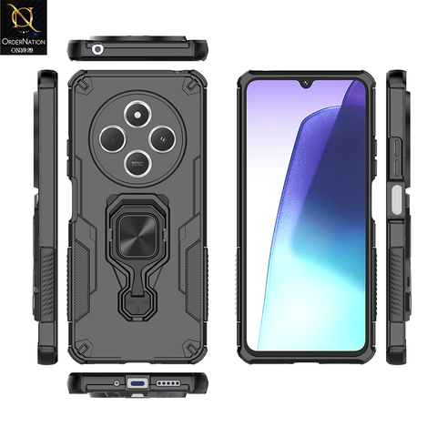 Xiaomi Redmi 14C Cover - Black - New High Grade Quality Armor Case With Metal Ring And KickStand