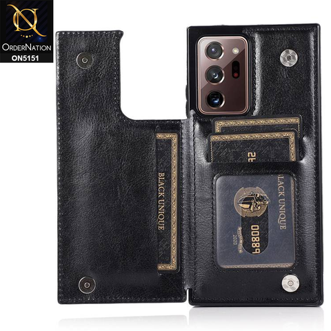 Samsung Galaxy Note 20 Ultra Cover - Black - Luxury PU Leather Card Holder Wallet Soft Case