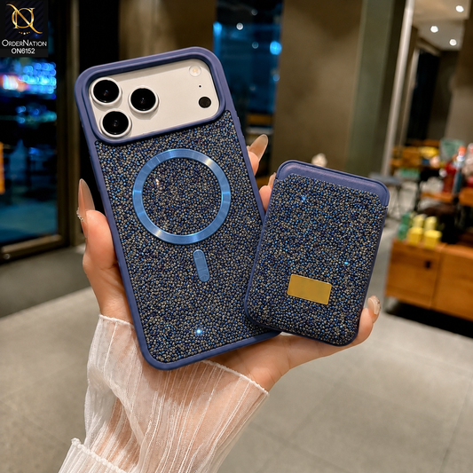 iPhone 17 Pro Max Cover - Blue - Luxury Crystal MagSafe Phone Case & Card Holder Set