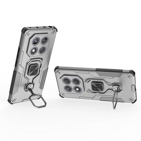 Xiaomi Redmi Note 14 Pro 4G Cover - Gray - New High Grade Quality Armor Case With Metal Ring And KickStand