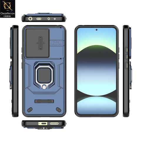 Xiaomi Redmi Note 14 4G Cover - Blue - New High Grade Quality Armor Case With Metal Ring And Kickstand And Sliding Camera Protection