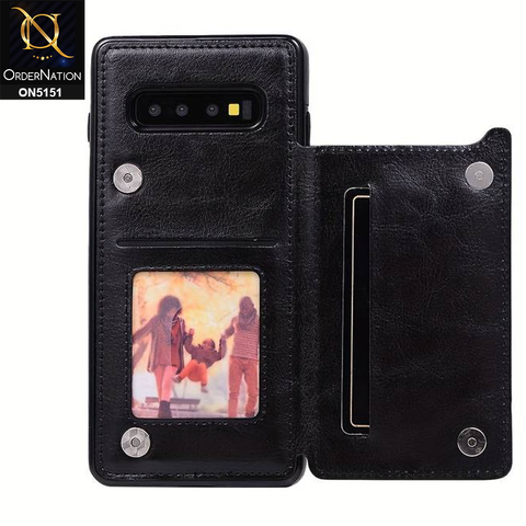 Samsung Galaxy S10 Plus Cover - Black - Luxury PU Leather Card Holder Wallet Soft Case