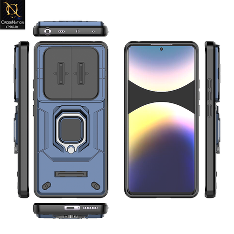 Xiaomi Redmi Note 14 Pro 4G Cover - Blue - New High Grade Quality Armor Case With Metal Ring And Kickstand And Sliding Camera Protection