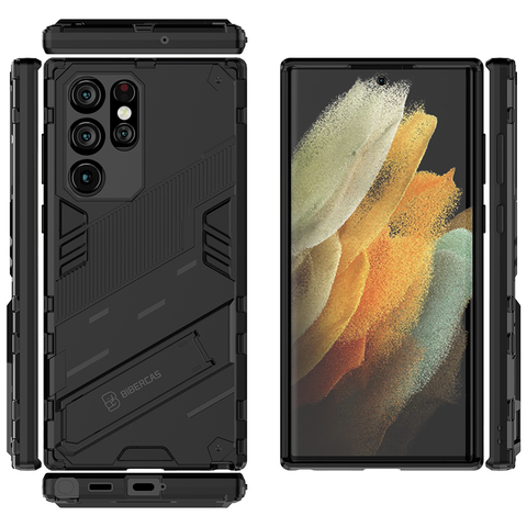 Samsung Galaxy S22 Ultra Cover - Black - New Ultra Punk TPU Shockproof Phone Case with Kickstand And Camera Protection