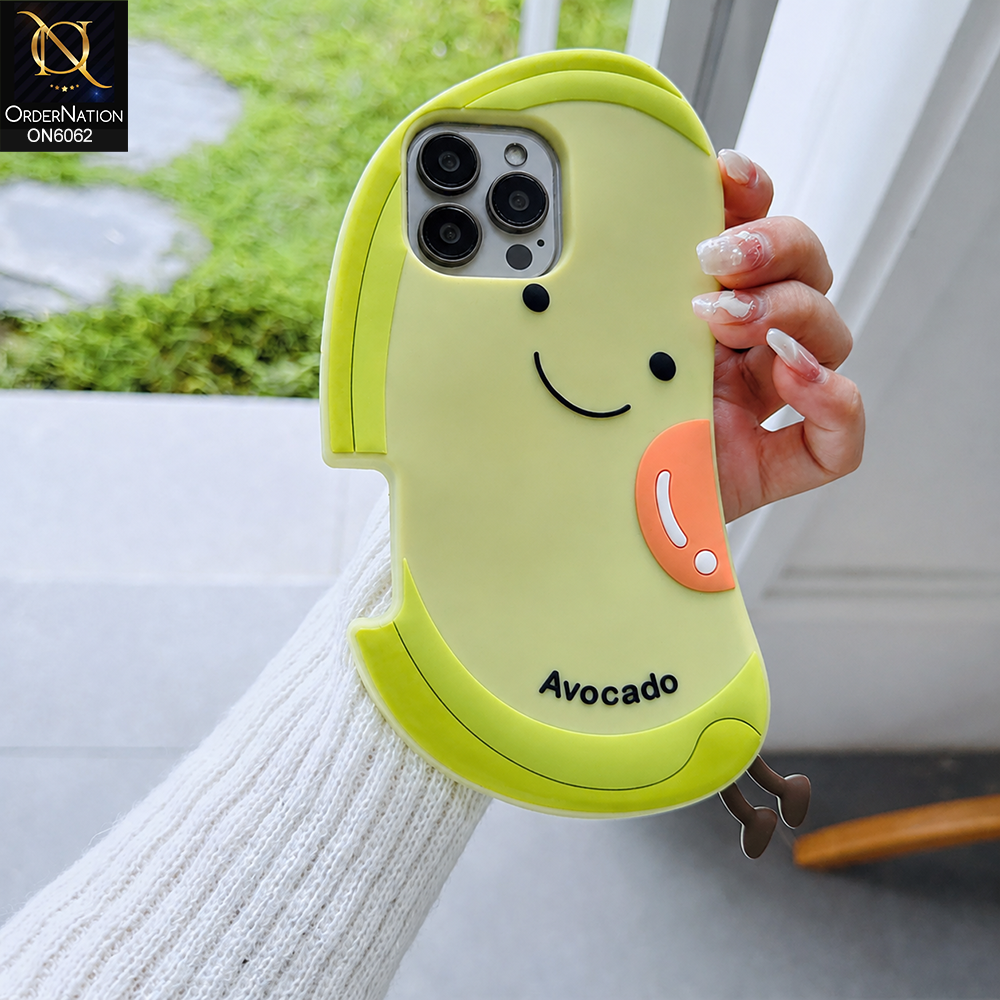 iPhone 16 Pro Max Cover - Yellow - 3D Cute Avocado Silicone Phone Case - Smiley Face Soft Cover