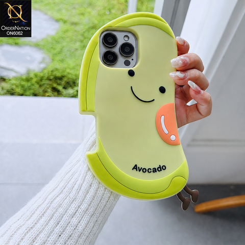 iPhone 16 Pro Max Cover - Yellow - 3D Cute Avocado Silicone Phone Case - Smiley Face Soft Cover