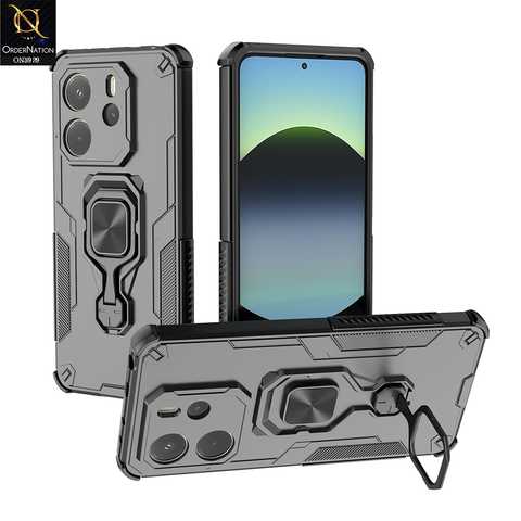 Xiaomi Redmi Note 14 4G Cover - Black - New High Grade Quality Armor Case With Metal Ring And KickStand