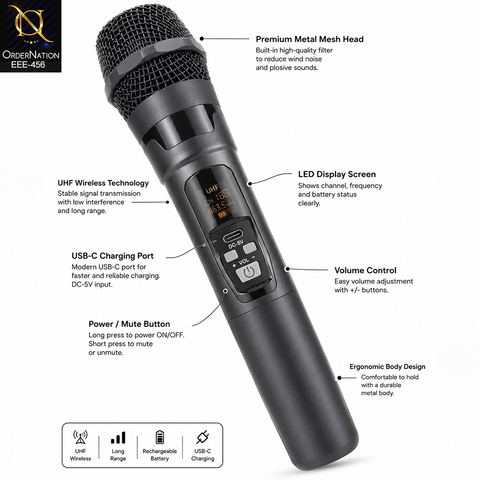 Vocal Legend X338 Professional UHF Wireless Dynamic Microphone System with Digital Display