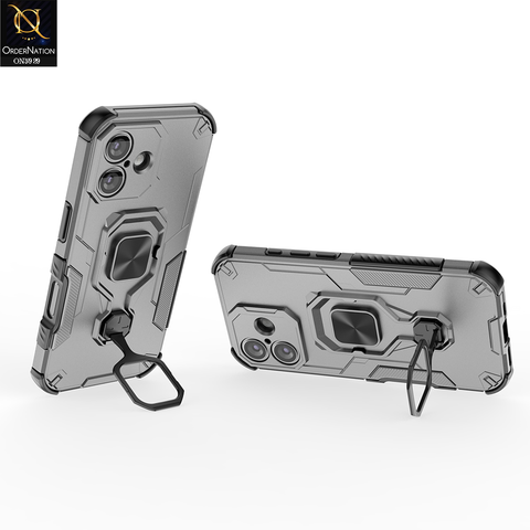 iPhone 17 Cover - Gray - New High Grade Quality Armor Case With Metal Ring And KickStand