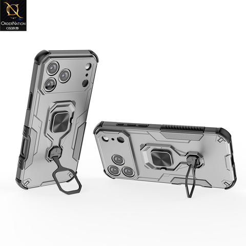 iPhone 17 Pro Cover - Gray - New High Grade Quality Armor Case With Metal Ring And KickStand