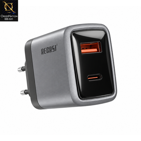RECRSI 25W Dual Port Fast Charger with USB-A & USB-C and Charging Cable – Model CH-FC90