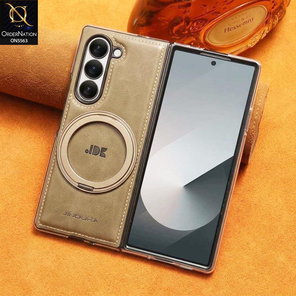 Samsung Galaxy Z Fold 8 Ultra Cover - Gray - New JINDUKA Premium Leather Case With Metal Kick Stand And Wireless Charging Option