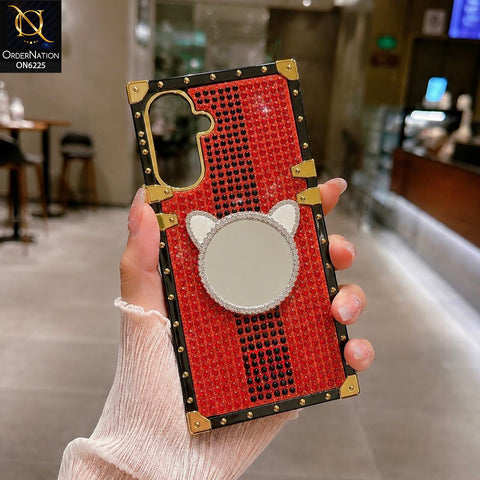 Samsung Galaxy A18 Cover -  Red - New Glamorous Bling Phone Cover with Crystal Animal Design Ring Holder