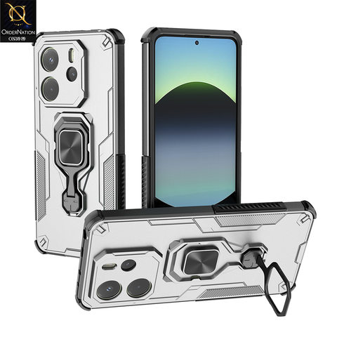 Xiaomi Redmi Note 14 4G Cover - Gray - New High Grade Quality Armor Case With Metal Ring And KickStand