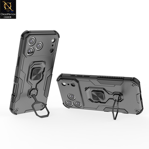 iPhone 17 Pro Max Cover - Black - New High Grade Quality Armor Case With Metal Ring And KickStand