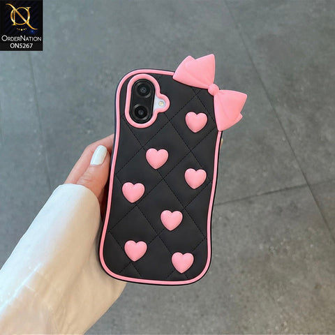 Samsung Galaxy A06 Cover - Pink - 3D Pink Heart with Bow-Knot Design Soft Protective Case