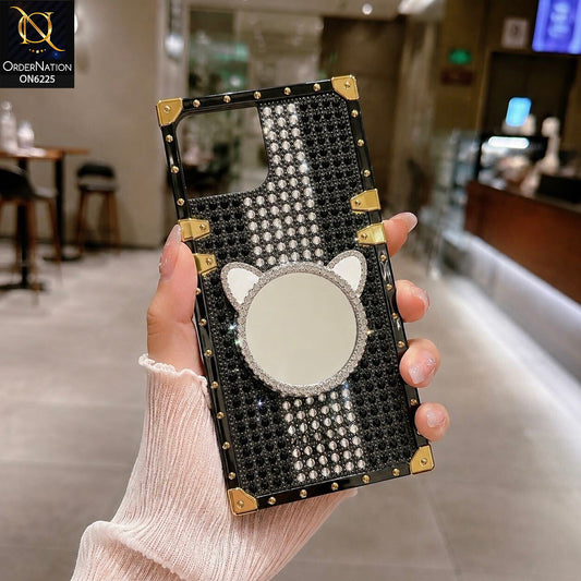 iPhone 15 Cover -  Black - New Glamorous Bling Phone Cover with Crystal Animal Design Ring Holder