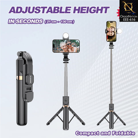 PLOKAMA LIVE-K8 1.3M LED Selfie Stick Tripod with Bluetooth Remote, 360° Rotation & Phone Holder
