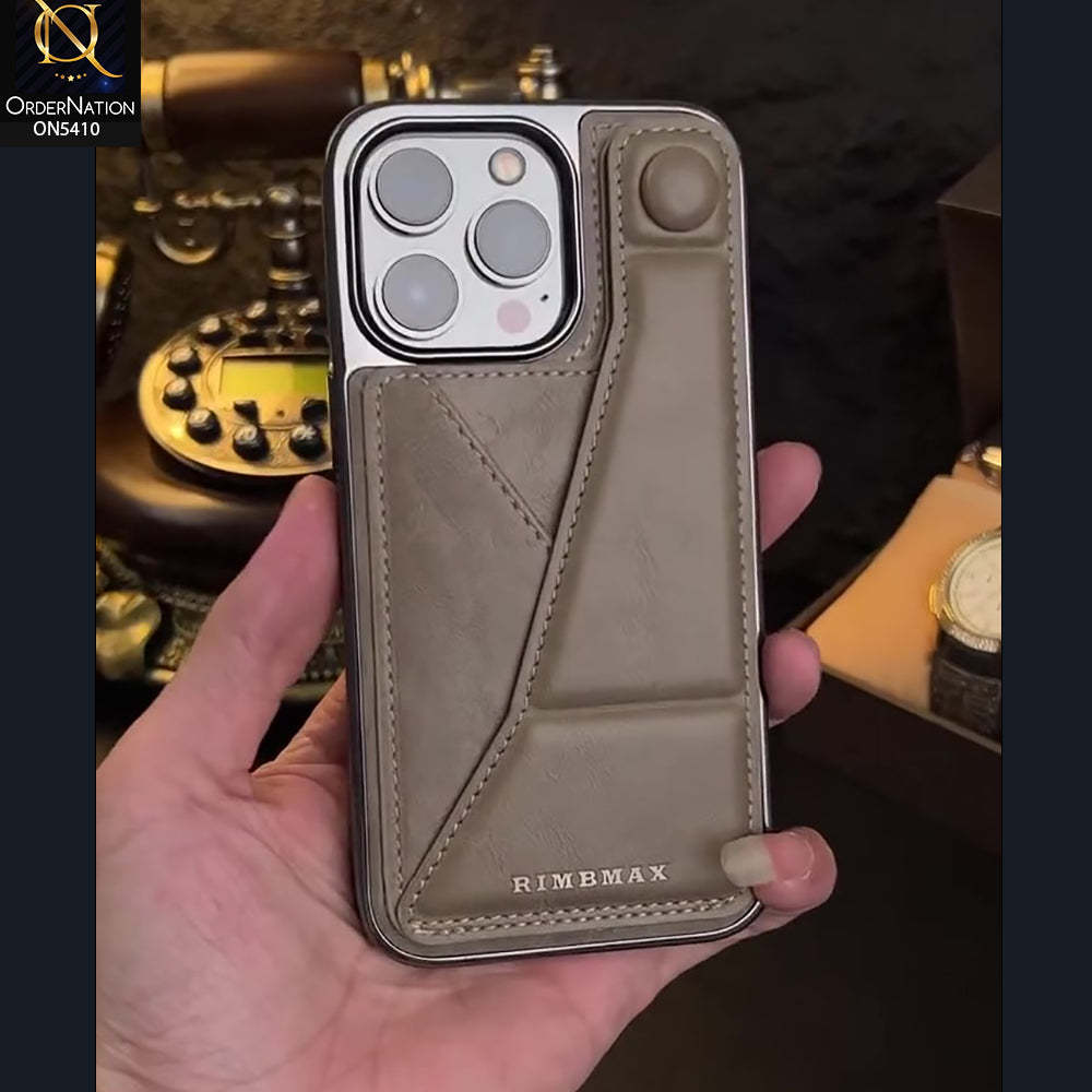 iPhone 16 Pro Max Cover - Beige - Rimbmax Premium Leather Case With Card Holder And Kickstand Holder
