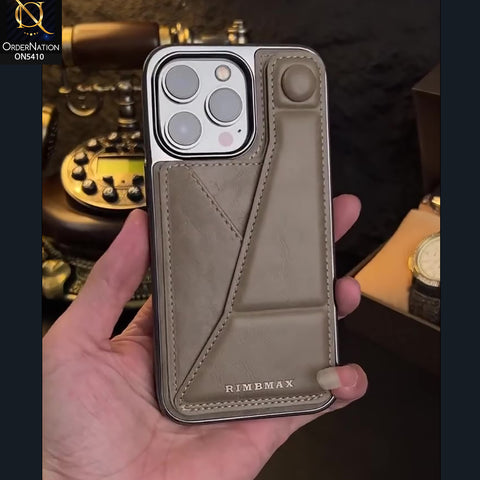 iPhone 16 Pro Max Cover - Beige - Rimbmax Premium Leather Case With Card Holder And Kickstand Holder