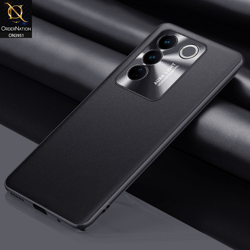 Vivo V27e Cover - Black - ONation Classy Leather Series - Minimalistic Classic Textured Pu Leather With Attractive Metallic Camera Protection Soft Borders Case