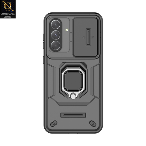 Samsung Galaxy A56 Cover - Black - New High Grade Quality Armor Case With Metal Ring And Kickstand And Sliding Camera Protection