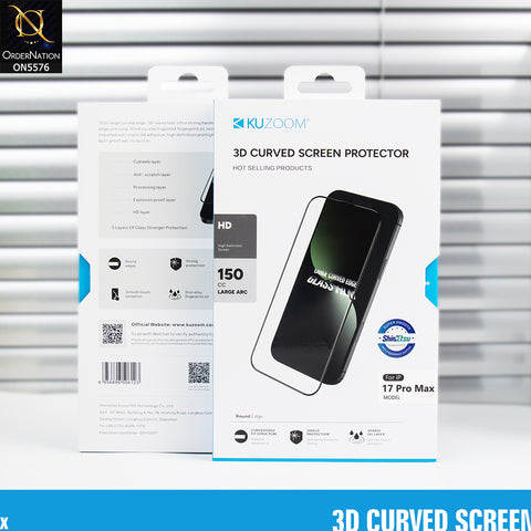 iPhone 16 Pro Screen Protector - Transparent - Kuzoom 3D Curved Full Screen Protector Glass