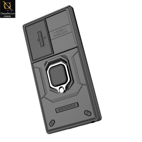 Samsung Galaxy S24 Ultra Cover - Black - New High Grade Quality Armor Case With Metal Ring And Kickstand And Sliding Camera Protection