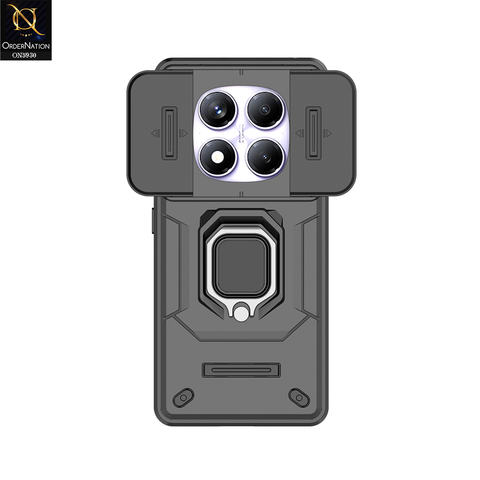 Xiaomi Redmi Note 14 Pro 4G Cover - Black - New High Grade Quality Armor Case With Metal Ring And Kickstand And Sliding Camera Protection