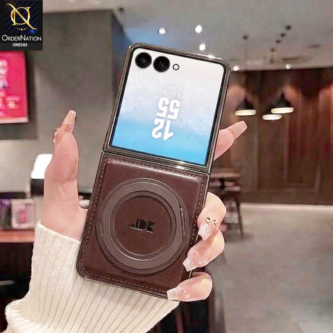 Samsung Galaxy Z Flip 7 Cover - Coffee - New Jinduka Premium Leather Case With Metal Kick Stand And Wireless Charging Option
