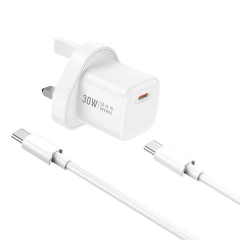 WIWU WI-U006 NANO 30W FAST CHARGER WITH C TO C CABLE - UK - White