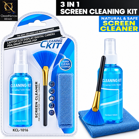 Handboss 3-in-1 Screen Cleaning Kit with 100ml Spray, Brush & Microfiber Cloth for Mobile, Laptop, TV & Monitor