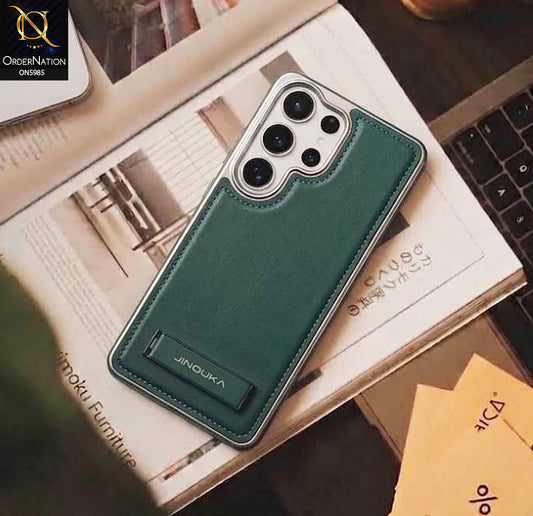 Samsung Galaxy S26 Ultra Cover - Green - New JINDUKA Luxury Metallic Frame Leather Protective Case With Kickstand