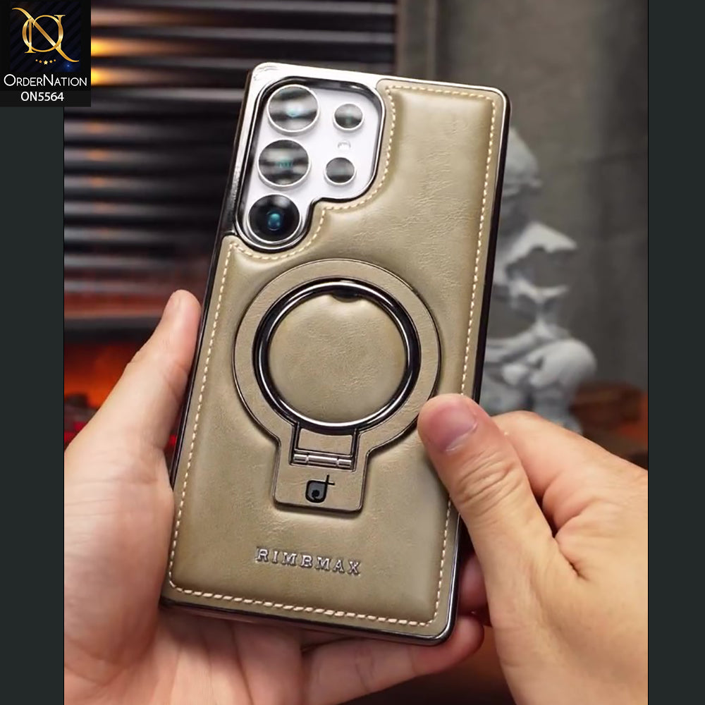 Samsung Galaxy S25 Ultra Cover - Gray - New Rimbmax High Quality Leather Case With Metal Camera Ring And KickStand