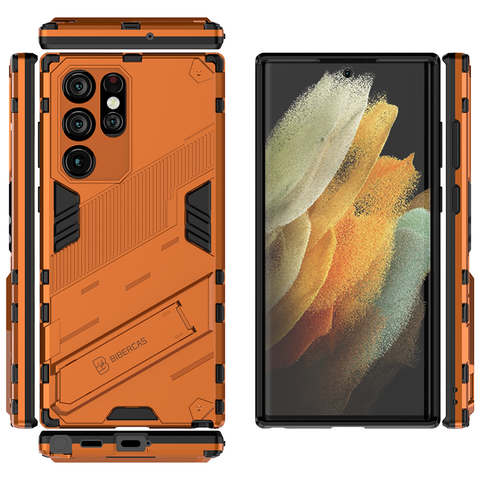 Samsung Galaxy S22 Ultra Cover - Orange - New Ultra Punk TPU Shockproof Phone Case with Kickstand And Camera Protection