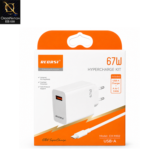 RECRSI 67W HyperCharge USB-A Fast Charger with A to C Cable – Model CH-MI02
