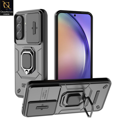 Samsung Galaxy A55 Cover - Blue - New High Grade Quality Armor Case With Metal Ring And Kickstand And Sliding Camera Protection