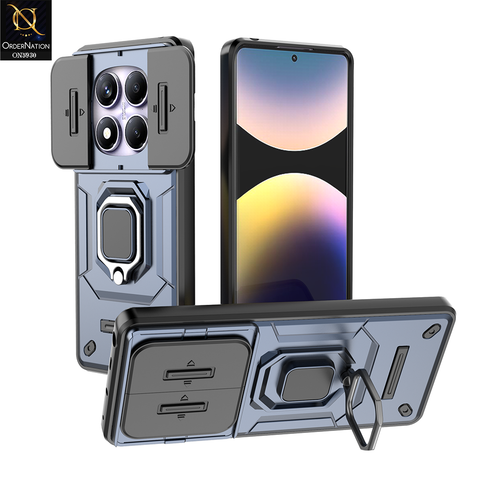 Xiaomi Redmi Note 14 Pro 4G Cover - Blue - New High Grade Quality Armor Case With Metal Ring And Kickstand And Sliding Camera Protection
