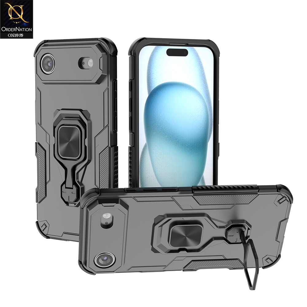 iPhone 17 Air Cover - Black - New High Grade Quality Armor Case With Metal Ring And KickStand