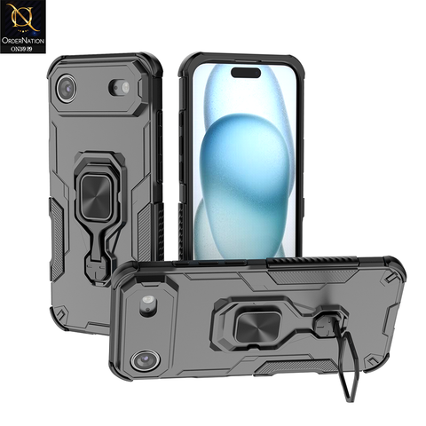 iPhone 17 Air Cover - Black - New High Grade Quality Armor Case With Metal Ring And KickStand