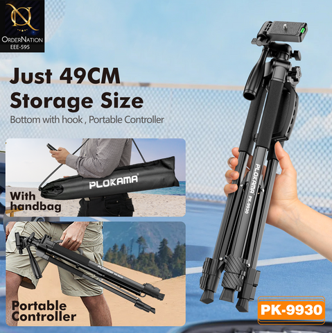PLOKAMA PK-9930 150CM Camera Tripod Stand | Adjustable Phone Holder, Remote Control & Carry Bag for DSLR, Camcorder & Smartphone