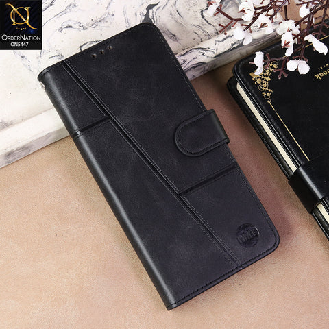 Vivo Y05 Cover - Black  - Premium Leather Megantic Flip Book Covers With Card Holding Option