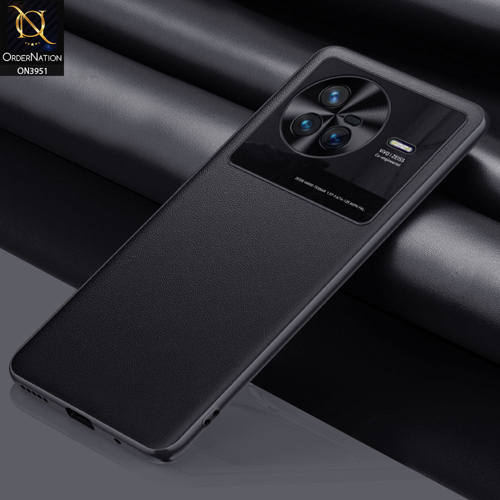 Vivo X80 Cover - Black - ONation Classy Leather Series - Minimalistic Classic Textured Pu Leather With Attractive Metallic Camera Protection Soft Borders Case