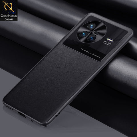 Vivo X80 Cover - Black - ONation Classy Leather Series - Minimalistic Classic Textured Pu Leather With Attractive Metallic Camera Protection Soft Borders Case